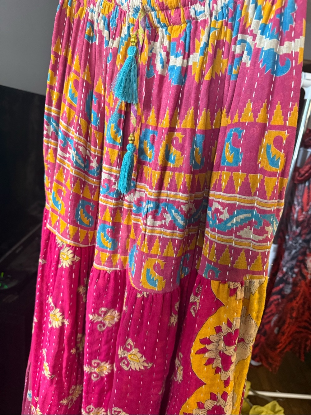 Karma Magenta Maxi Skirt with Teal and Yellow Accents